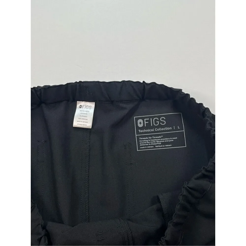 FIGS Pisco Basic Scrub Pant Elastic Waist Back Side Pocket Black Mens Size Large